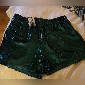 Sincerely Jules Green Sequin High Waist Shorts